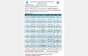 Planning de reprise Vétérans 2026-2027